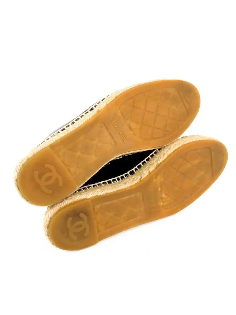Chanel Espadrilles Black Patent Leather Jute CC Logo Slip-on